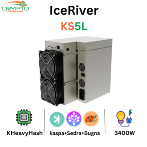 KS5L from IceRiver mining KHeavyHash algorithm with a maximum hashrate of 12Th/s for a power consumption of 3400W.