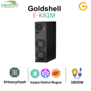 E-KA1M model from Goldshell miner with 5.5Th/s hashrate, designed for KHeavyHash, consuming 1800W of power.